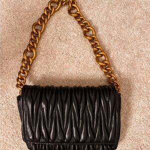 Montana West Black Quilted Bag with Gold Chain